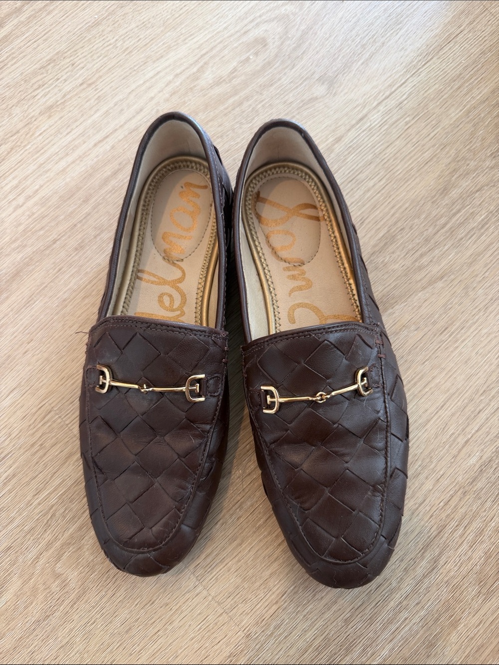Sam Edelman Brown Quilted Loafers with Gold Bit